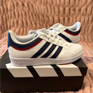 Adidas Men's White and Blue Sneakers with Red Accents